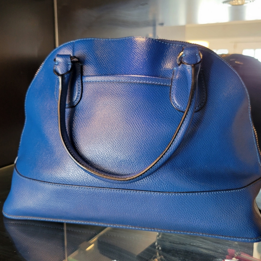 COACH  Cora Domed Blue Grain Leather Crossbody Satchel with Adjustable Strap
